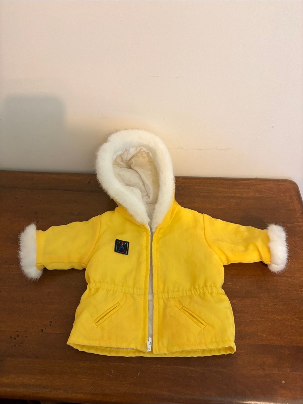 American Girl Yellow Hooded Jacket with White Faux Fur Trim